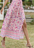 Boho Skirts in Smocked Waist, Bird Garden in Pink Purple For Women